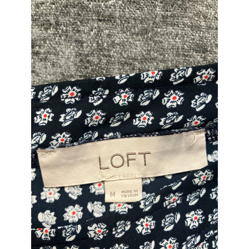Loft Womens Medium Blue White Floral Knit Woven Tank Top Button Back Round Neck - Picture 5 of 13